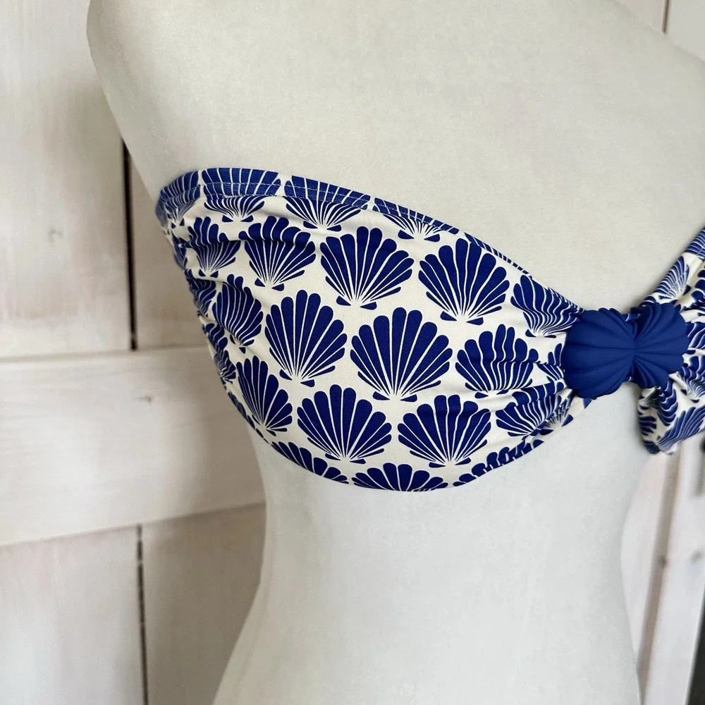 Kate Spade New York Shell Print Bandeau Bikini Swim Top Size Large MSRP $110 NWT